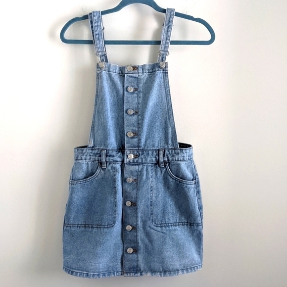 PACSUN Denim Jean Bib Mini Skirt S Light Blue Wash - Picture 3 of 9